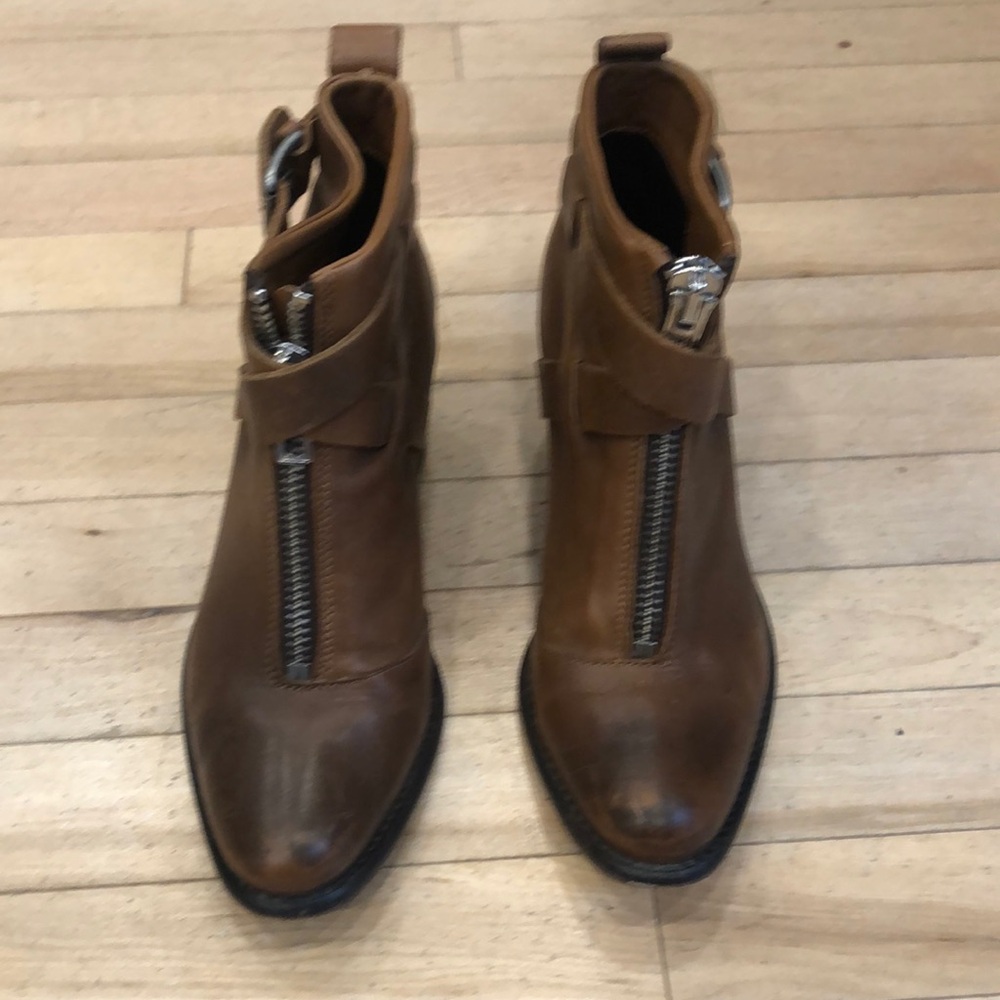 Diesel | Front Zip Brown Leather Heeled Booties Size 38